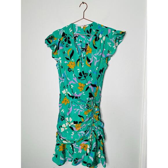 VERONICA BEARD Green Floral Printed Silk Ruched Ruffled Maria Dress Size 4 - Picture 5 of 16